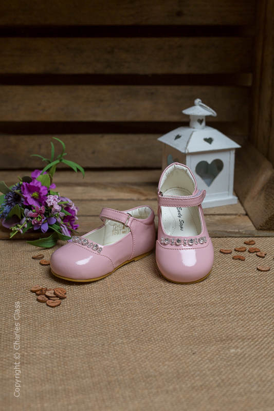 Girls Pink Diamond Patent Leather Shoes